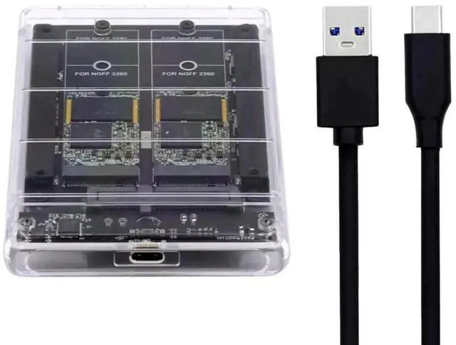 Main image of WRIARICH Dual NGFF B+M-Key M.2 SATA + 2.5 Inch SATA Combo Enclosure, USB 3.0 Type-C Multi-Disk Storage Case Support RAID 0, JBOD, Span Mode