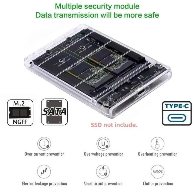 Alt view image 3 of 7 - WRIARICH Dual NGFF B+M-Key M.2 SATA + 2.5 Inch SATA Combo Enclosure, USB 3.0 Type-C Multi-Disk Storage Case Support RAID 0, JBOD, Span Mode
