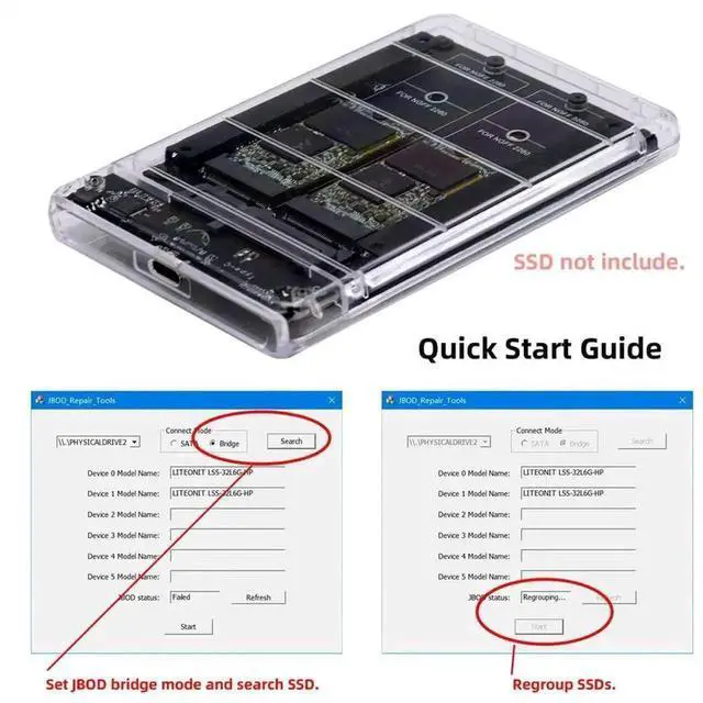 Alt view image 6 of 7 - WRIARICH Dual NGFF B+M-Key M.2 SATA + 2.5 Inch SATA Combo Enclosure, USB 3.0 Type-C Multi-Disk Storage Case Support RAID 0, JBOD, Span Mode