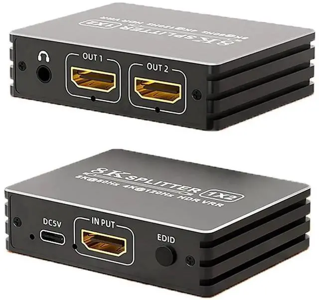 Main image of WRIARICH HDMI 2.1 1 in 2 Out Powered Splitter with 3.5mm Audio Extractor, 48Gbps 8K@60Hz 4K@120Hz Mirror Dual Monitor Splitter, EDID HDCP2.3 Dolby Vision HDR10+ 3D for PS5 SkyQ Xbox NVIDIA AMD Switch