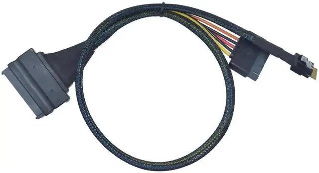Alt view image 2 of 5 - WRIARICH 50cm 1.6ft PCIe 4.0 SFF-8654 Slim SAS 4i to SFF-8639 U.2 NVMe SSD Cable Adapter with 15Pin SATA Power Supply for Motherboard U2 Storage