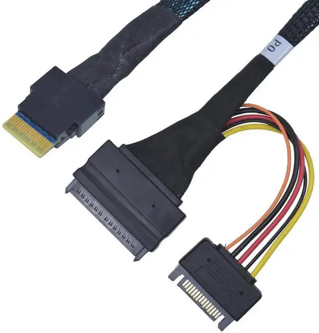 Alt view image 3 of 5 - WRIARICH 50cm 1.6ft PCIe 4.0 SFF-8654 Slim SAS 4i to SFF-8639 U.2 NVMe SSD Cable Adapter with 15Pin SATA Power Supply for Motherboard U2 Storage