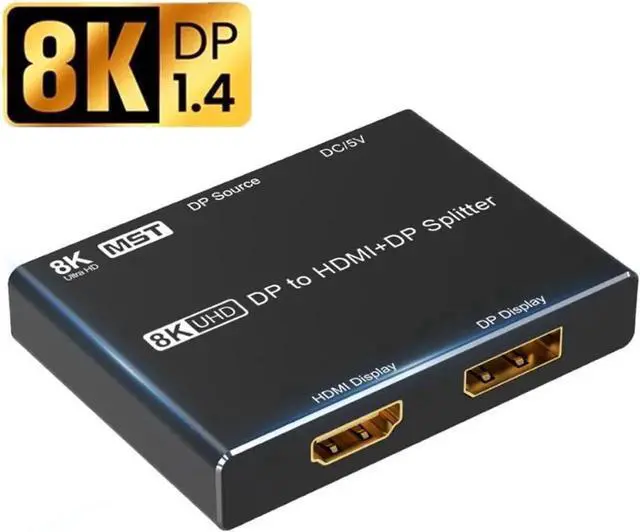 Main image of WRIARICH DP 1.4 MST SST DisplayPort Splitter, 8K@30Hz 4K@120Hz DP to DP+HDMI Multiport Distribution Hub, Supports HDR 4:4:4 Color Sampling for Gaming Monitor, PC, Laptop, Graphic Workstation
