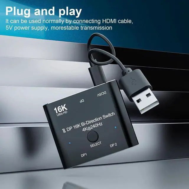 Alt view image 2 of 7 - WRIARICH Bi-Directional DisplayPort 2 in 1 Out Switch Splitter Hub, 16K@60Hz 4K@240Hz DP Video Converter Support HDCP & SST Mode for PC, Laptop, Gaming Monitor