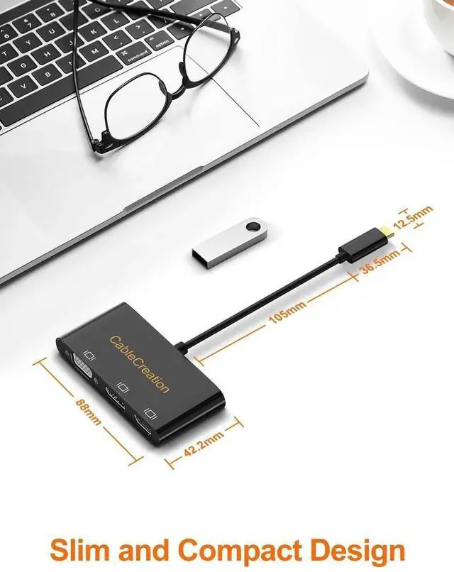 Alt view image 5 of 6 - 3 in 1 MST USB-C Multiport Video Adapter, Type-C to HDMI VGA DisplayPort Converter, Triple Multi-Screen Display, Black Dock Compatible with MacBook Pro 2020, iPad Pro 2018, Dell XPS, HP Spectre x360,