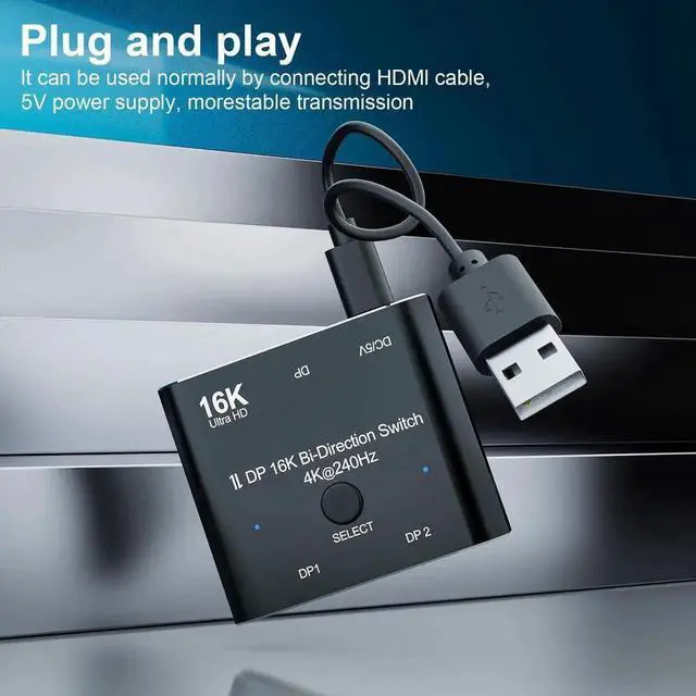 Alt view image 4 of 7 - WRIARICH Bi-Directional DisplayPort Switch Splitter Hub 2 in 1 Out 16K@60Hz 4K@240Hz SST HDCP Video Converter Adapter