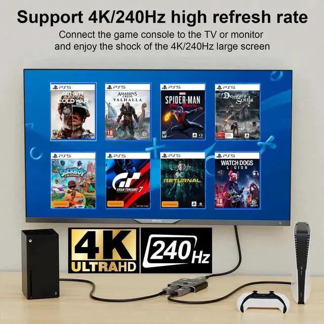 Alt view image 6 of 7 - WRIARICH Bi-Directional DisplayPort Switch Splitter Hub 2 in 1 Out 16K@60Hz 4K@240Hz SST HDCP Video Converter Adapter