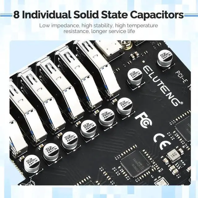 Alt view image 5 of 6 - WRIARICH 8-Port PCIe USB 3.2 Gen2 Expansion Card, PCI Express USB Hub Controller Adapter (6×USB-A + 2×USB-C) with 3 Independent Power Modules, 10Gbps Superspeed