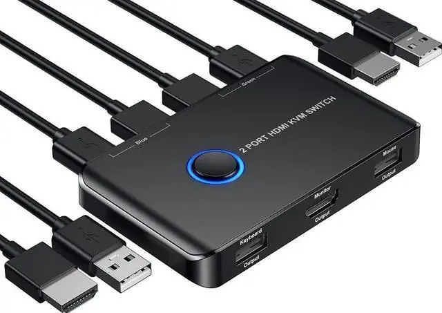 Main image of WRIARICH Giimake 2 Port HDMI KVM Switch 4K@60Hz, 2 Computers Share Single Monitor Keyboard Mouse, Comes with 2 HDMI & 2 USB Cables
