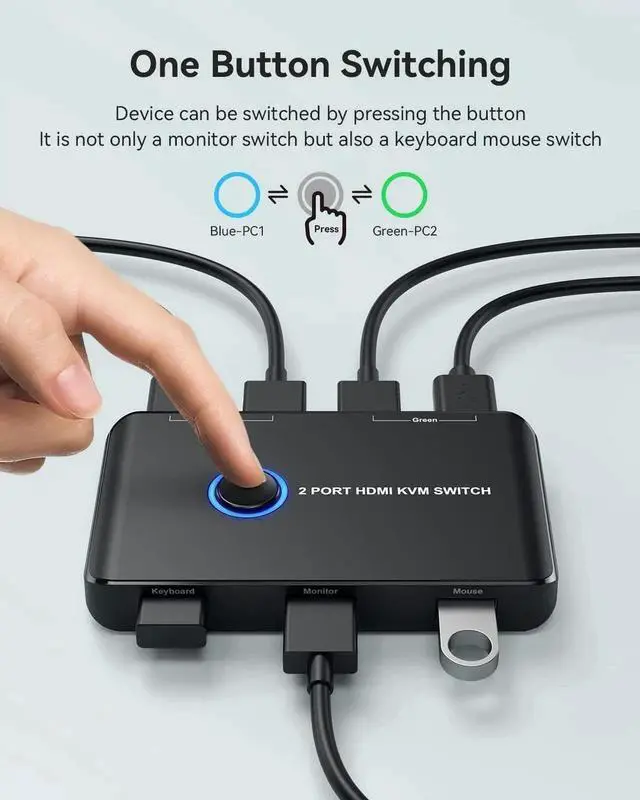 Alt view image 3 of 5 - WRIARICH Giimake 2 Port HDMI KVM Switch 4K@60Hz, 2 Computers Share Single Monitor Keyboard Mouse, Comes with 2 HDMI & 2 USB Cables