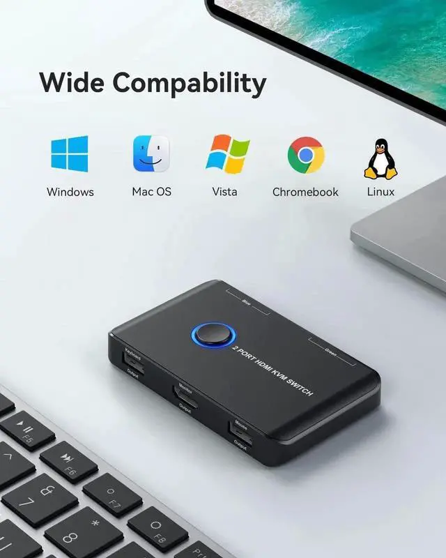Alt view image 5 of 5 - WRIARICH Giimake 2 Port HDMI KVM Switch 4K@60Hz, 2 Computers Share Single Monitor Keyboard Mouse, Comes with 2 HDMI & 2 USB Cables