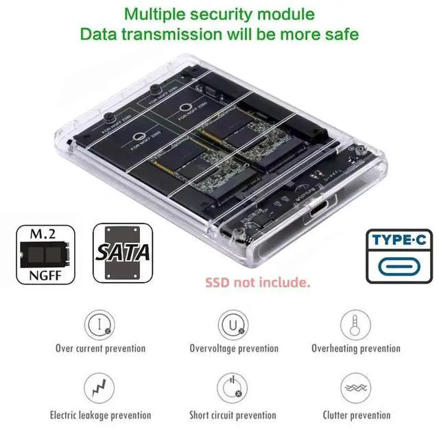 Alt view image 3 of 7 - WRIARICH Dual B+M Key M.2 SATA + 2.5 Inch SATA Combo Enclosure, USB 3.0 Type-C Multi-Disk Adapter Support RAID 0 JBOD Span Mode