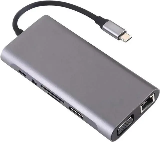 Main image of 11-in-1 Multiport USB C Hub Docking Station, USB C Adapter with Gigabit Ethernet, 4K HDMI, VGA, 100W PD Charging, SD/TF Card Reader, 4×USB3.0, 3.5mm Audio Mic Jack, Compatible with MacBook, Chromebook