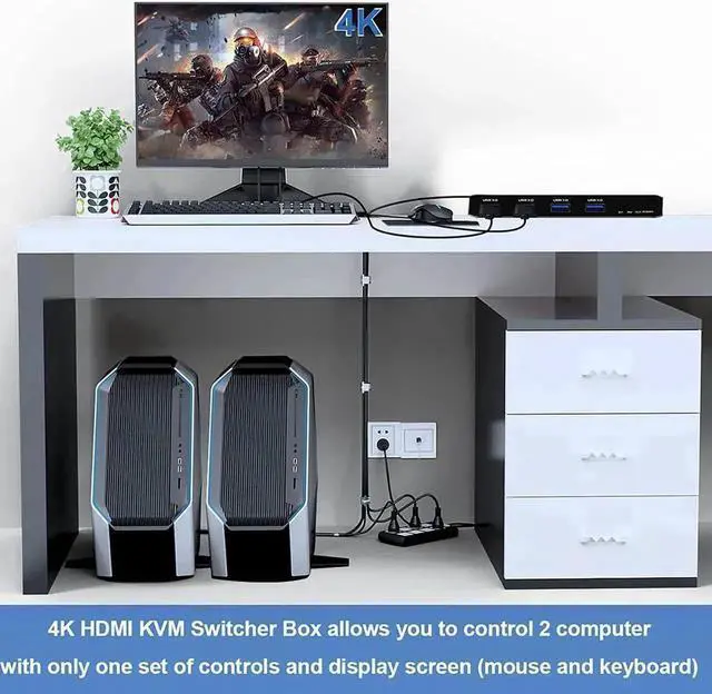Alt view image 4 of 7 - WRIARICH 2 Port USB-C HDMI 2.0 KVM Switch 4K@60Hz, 2 In 1 Out KVM Switcher with 4 USB 3.0 Ports for 2 USB-C Laptops Share Monitor Keyboard Mouse
