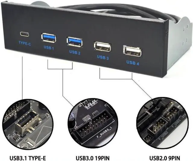 Main image of WRIARICH 5.25 Inch PC Front Panel USB 3.1 Gen 2 Hub, 2 USB3.0 + 2 USB2.0 + USB-C Port with Type-E Internal Header for Desktop Chassis Expansion