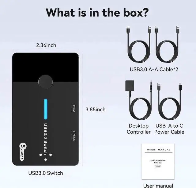 Alt view image 2 of 7 - WRIARICH 2-Port USB 3.0 Sharing Switch with 4 Ports, Support USB-A & USB-C Peripherals, External Desktop Controller & 2 USB 3.0 Cables Included for 2 PCs Share Keyboard Mouse Printer Scanner