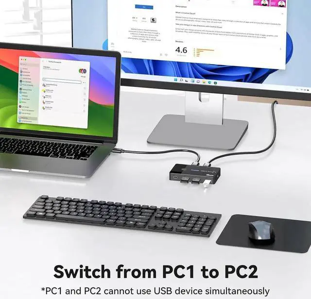 Alt view image 3 of 7 - WRIARICH 2-Port USB 3.0 Sharing Switch with 4 Ports, Support USB-A & USB-C Peripherals, External Desktop Controller & 2 USB 3.0 Cables Included for 2 PCs Share Keyboard Mouse Printer Scanner