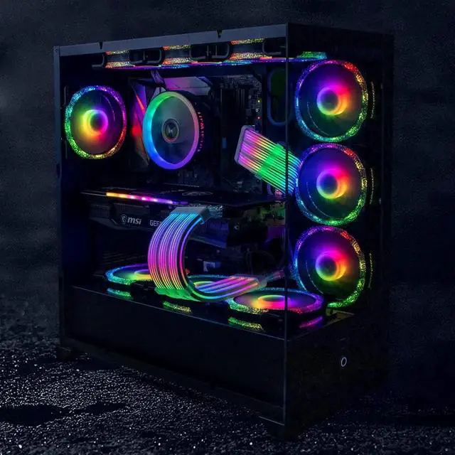 Alt view image 3 of 7 - WRIARICH White 3×8(6+2)Pin ARGB PCIe GPU Extension Cable, Four-Sided Luminous Strip, 5V 3Pin Addressable RGB Sync for Custom PC Builds
