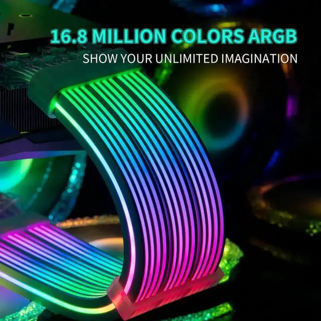 Alt view image 2 of 7 - WRIARICH White 3×8(6+2)Pin ARGB PCIe GPU Extension Cable, Four-Sided Luminous Strip, 5V 3Pin Addressable RGB Sync for Custom PC Builds