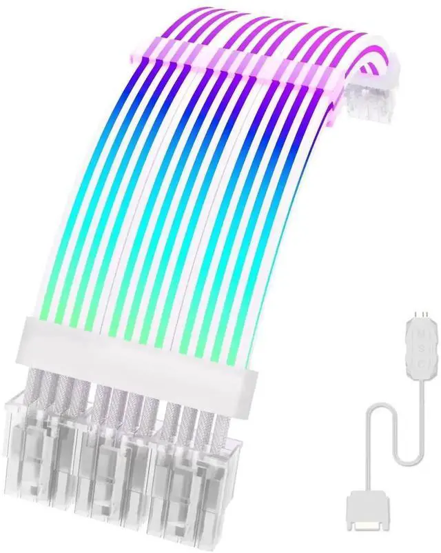 Main image of WRIARICH White 3×8(6+2)Pin ARGB PCIe GPU Extension Cable, Four-Sided Luminous Light Strip, 5V 3-Pin Addressable RGB Sync Strimer Cable for Custom PC Builds