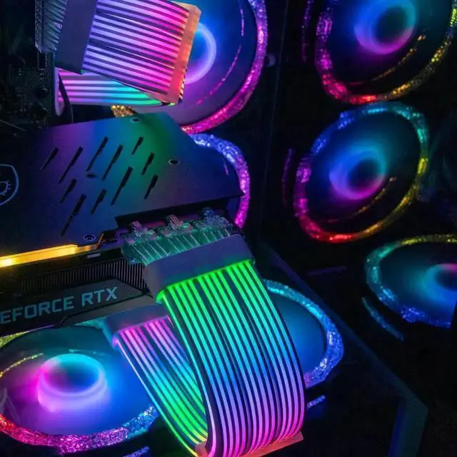 Alt view image 2 of 7 - WRIARICH White 3×8(6+2)Pin ARGB PCIe GPU Extension Cable, Four-Sided Luminous Light Strip, 5V 3-Pin Addressable RGB Sync Strimer Cable for Custom PC Builds