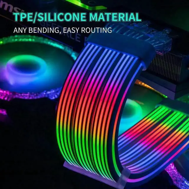 Alt view image 4 of 7 - WRIARICH White 3×8(6+2)Pin ARGB PCIe GPU Extension Cable, Four-Sided Luminous Light Strip, 5V 3-Pin Addressable RGB Sync Strimer Cable for Custom PC Builds