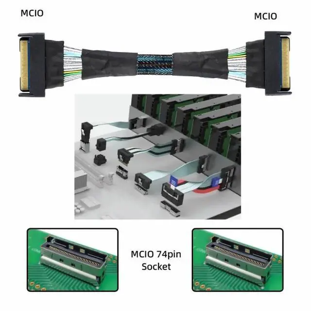 Alt view image 3 of 7 - WRIARICH 50cm PCIe 5.0 MCIO STR Extension Cable, Mini Cool Edge IO 8i 74Pin Male to Male High-Speed Server Interconnect Cord