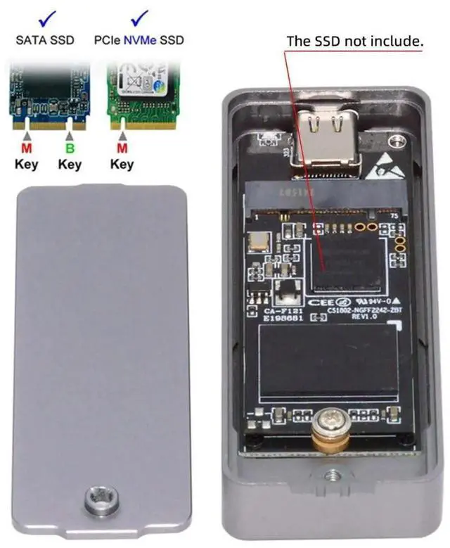 Alt view image 3 of 7 - WRIARICH USB 3.2 Gen 2x2 20Gbps M.2 SSD Enclosure with RTL9220 Chip, Type-C External SSD Reader Supports NVMe & SATA M.2 Drives 2230/2242