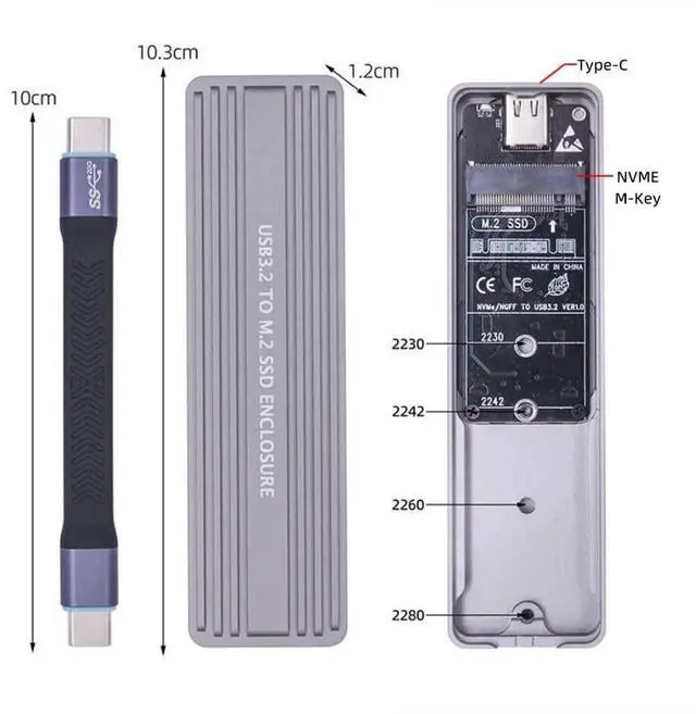Alt view image 6 of 7 - WRIARICH USB 3.2 Gen 2x2 20Gbps M.2 SSD Enclosure with RTL9220 Chip, Type-C External SSD Reader Supports NVMe & SATA M.2 Drives 2230/2242/2280