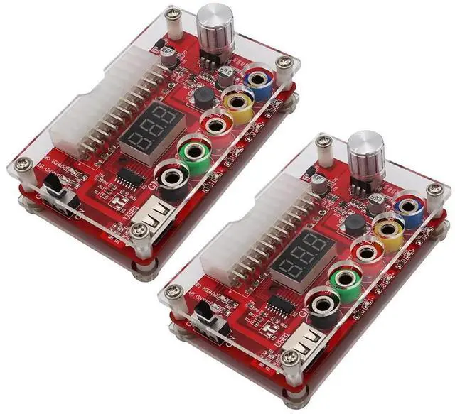 Main image of WRIARICH 2 Pcs 24Pin ATX PSU Breakout Board Module with Acrylic Housing Kit, PC Power Terminal Adapter Supporting Fixed 3.3V/5V/12V & Adjustable 1.8V10.8V Output