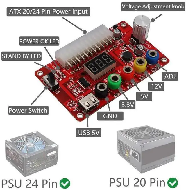 Alt view image 3 of 6 - WRIARICH 2 Pcs 24Pin ATX PSU Breakout Board Module with Acrylic Housing Kit, PC Power Terminal Adapter Supporting Fixed 3.3V/5V/12V & Adjustable 1.8V10.8V Output