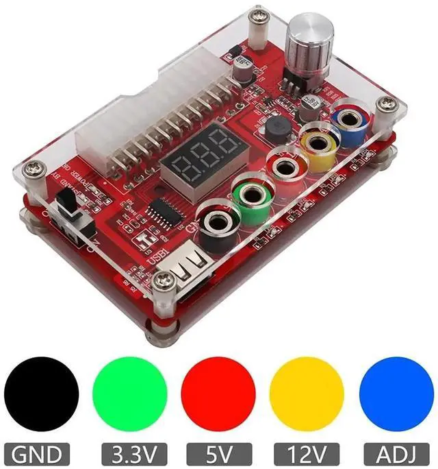 Alt view image 6 of 6 - WRIARICH 2 Pcs 24Pin ATX PSU Breakout Board Module with Acrylic Housing Kit, PC Power Terminal Adapter Supporting Fixed 3.3V/5V/12V & Adjustable 1.8V10.8V Output