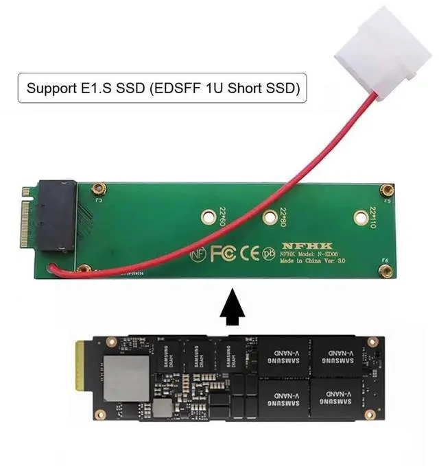 Alt view image 6 of 7 - WRIARICH EDSFF E1.S 1U Short Ruler GEN-Z SSD to M.2 NVMe NGFF M-Key PCIe x4 Host Carrier Adapter with 4Pin External Power Supply for Server & Workstation Storage Expansion