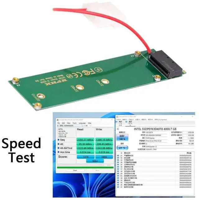 Alt view image 7 of 7 - WRIARICH EDSFF E1.S 1U Short Ruler GEN-Z SSD to M.2 NVMe NGFF M-Key PCIe x4 Host Carrier Adapter with 4Pin External Power Supply for Server & Workstation Storage Expansion