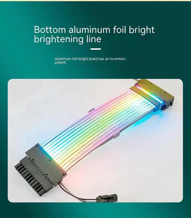 Alt view image 2 of 6 - WRIARICH ARGB Dual-Light 24Pin Synchronous Luminous PSU Extension Cable, 18AWG (41×0.16 Tinned Wire) Addressable RGB Power Harness for Motherboard & GPU