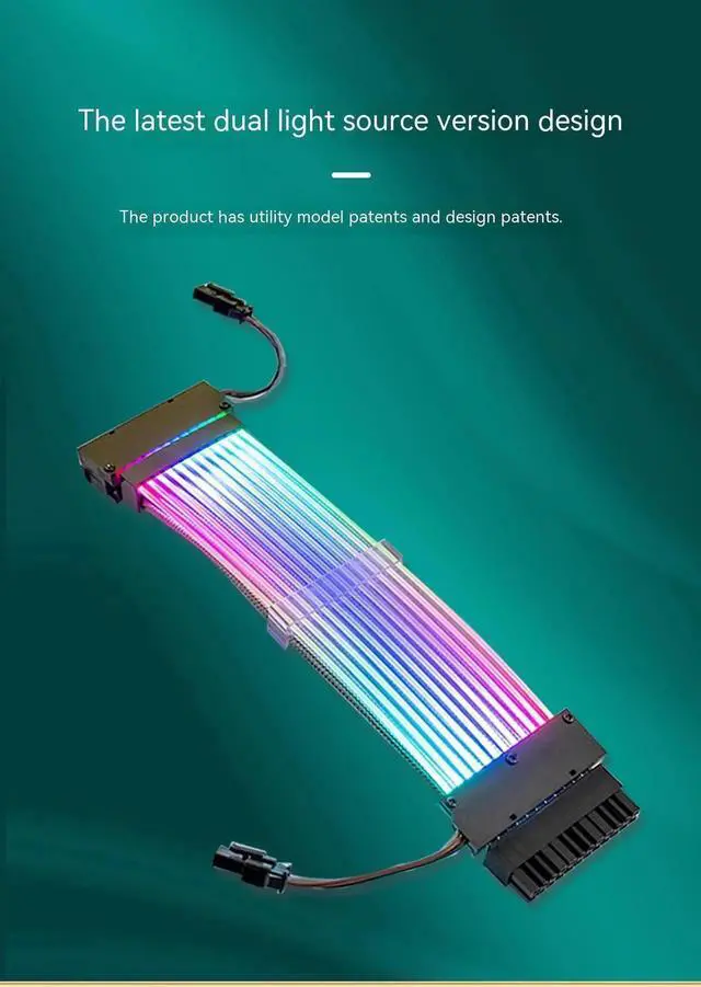 Alt view image 6 of 6 - WRIARICH ARGB Dual-Light 24Pin Synchronous Luminous PSU Extension Cable, 18AWG (41×0.16 Tinned Wire) Addressable RGB Power Harness for Motherboard & GPU