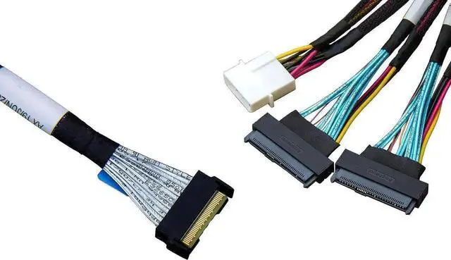 Alt view image 2 of 7 - WRIARICH 80CM PCIe 4.0 MCIO Fanout Cable, SFF-TA-1016 8i 74Pin Mini Cool Edge IO to Dual SFF-8639 U.2 NVMe Storage Cable with Independent Power Supply