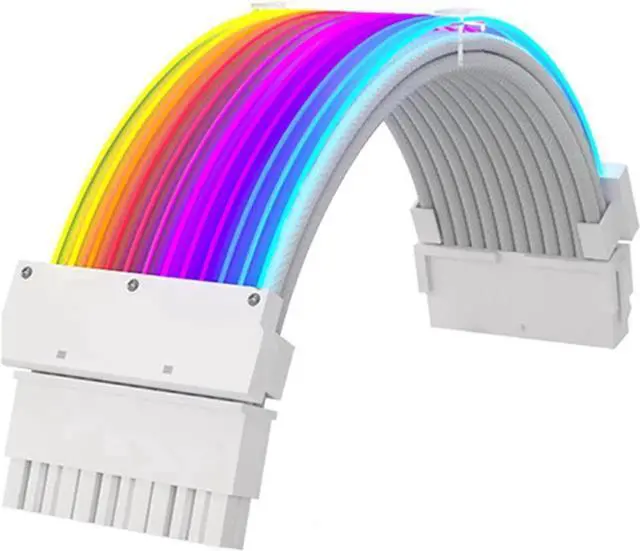 Main image of WRIARICH RGB Luminous 24Pin ATX Power Extension Cable, Dual-Head Acousto-Optic Sync Fiber Optic Glow Cord, 18AWG Tinned Copper, 245mm