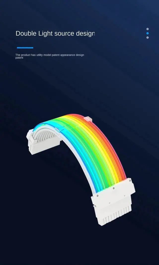 Alt view image 2 of 7 - WRIARICH RGB Luminous 24Pin ATX Power Extension Cable, Dual-Head Acousto-Optic Sync Fiber Optic Glow Cord, 18AWG Tinned Copper, 245mm