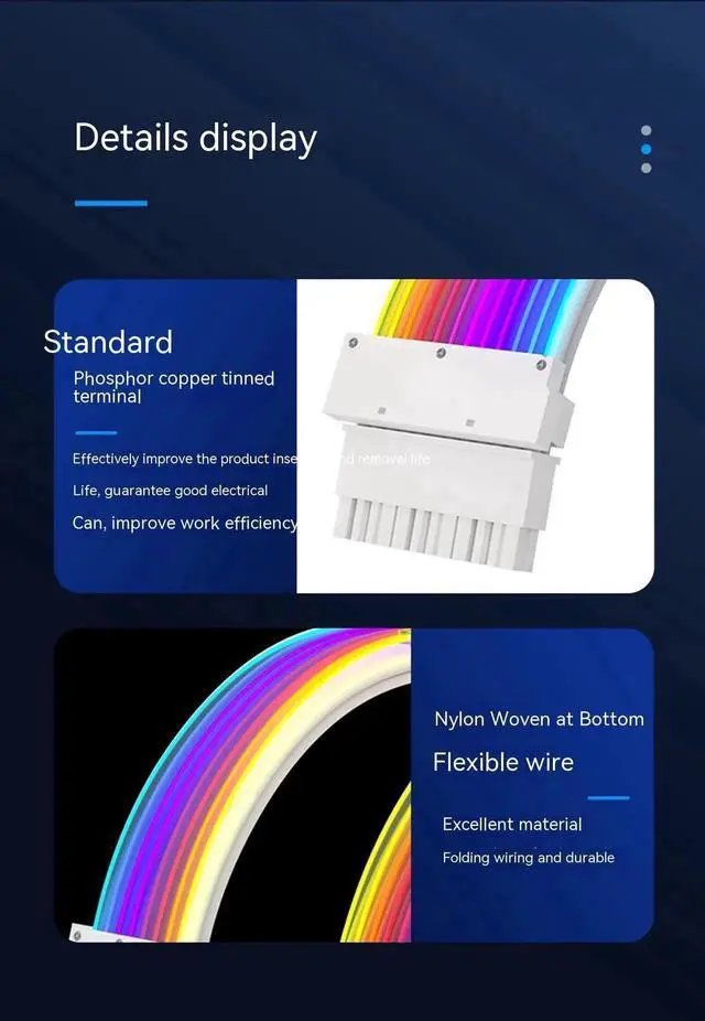 Alt view image 4 of 7 - WRIARICH RGB Luminous 24Pin ATX Power Extension Cable, Dual-Head Acousto-Optic Sync Fiber Optic Glow Cord, 18AWG Tinned Copper, 245mm