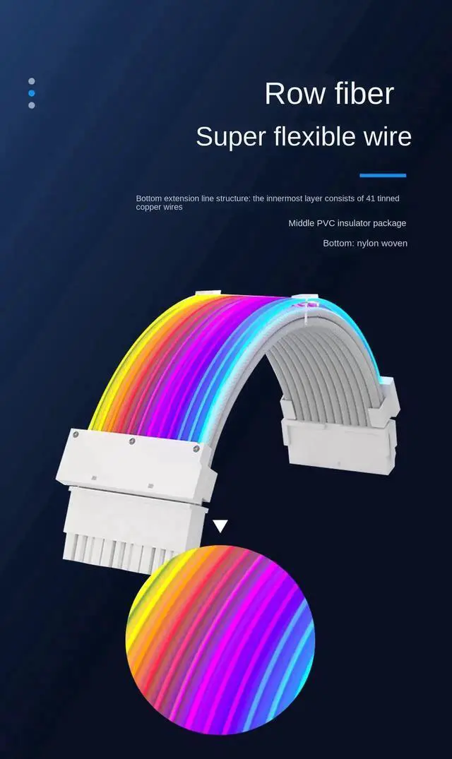 Alt view image 6 of 7 - WRIARICH RGB Luminous 24Pin ATX Power Extension Cable, Dual-Head Acousto-Optic Sync Fiber Optic Glow Cord, 18AWG Tinned Copper, 245mm