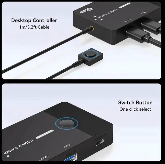 Alt view image 6 of 7 - WRIARICH 2 Computers USB 3.0 Switch Hub, 4 Ports Support USB-A & USB-C Peripherals, Sharing Keyboard Mouse Printer Scanner, Equipped with 2 USB 3.0 Cables & Desktop Controller