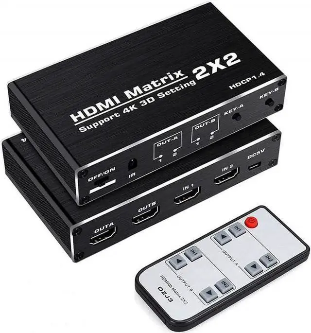 Main image of WRIARICH 2x2 HDMI Matrix Switch 2 in 2 Out with IR Remote Control, HDMI 2.0b 4K@60Hz Matrix Splitter Supports HDR, HDCP1.4, 3D, 1080P, YUV 4:2:0, Model OZJ3