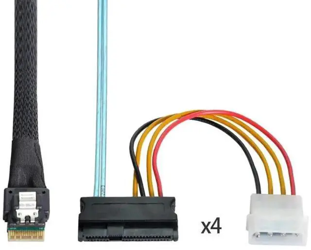 Alt view image 3 of 7 - WRIARICH Slimline SAS 4.0 Fanout Breakout Cable, SFF-8654 4i 38Pin Host to 4×SFF-8482 29Pin SAS Data+Power Integrated Connector, Internal Server RAID Hard Drive Interconnect Cable