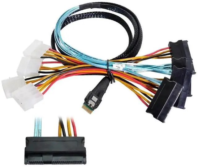 Alt view image 6 of 7 - WRIARICH Slimline SAS 4.0 Fanout Breakout Cable, SFF-8654 4i 38Pin Host to 4×SFF-8482 29Pin SAS Data+Power Integrated Connector, Internal Server RAID Hard Drive Interconnect Cable