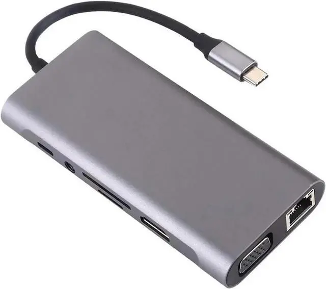 Main image of WRIARICH 11-in-1 USB C Multiport Hub, USB C Dock with Gigabit Ethernet, 100W PD Charging, 4K HDMI, VGA, SD/TF Card Reader, 4 USB 3.0, 3.5mm Audio Mic Jack for USB-C Laptops