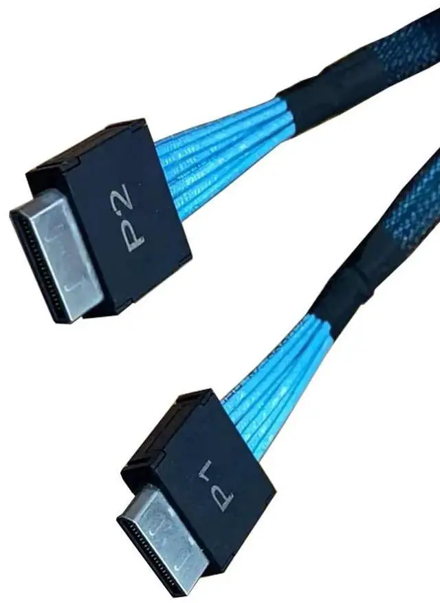 Alt view image 3 of 6 - WRIARICH 80cm SlimSAS Splitter Cable, SFF-8654 74Pin 8X to Dual SFF-8643 36Pin 2×4X Mini SAS HD Server Internal Storage Cable