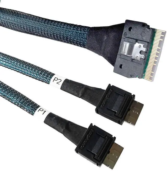 Alt view image 5 of 6 - WRIARICH 80cm SlimSAS Splitter Cable, SFF-8654 74Pin 8X to Dual SFF-8643 36Pin 2×4X Mini SAS HD Server Internal Storage Cable