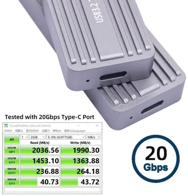 Alt view image 6 of 6 - WRIARICH USB 3.2 Gen 2x2 20Gbps M.2 SSD Enclosure Reader, Dual Protocol NVMe/SATA M.2 Adapter with RTL9220 Chipset, Fits 2230/2242mm NGFF Solid State Drives