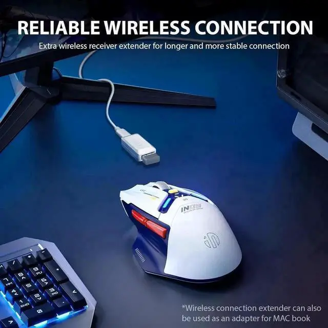 Alt view image 6 of 7 - WRIARICH Tri-Mode Wireless Gaming Mouse, Bluetooth 5.0 / USB-C Wired / 2.4G RF Gaming Mice, 10000 Adjustable DPI, Fully Programmable RGB Backlit Rechargeable Mouse for Laptop PC Mac, White & Blue